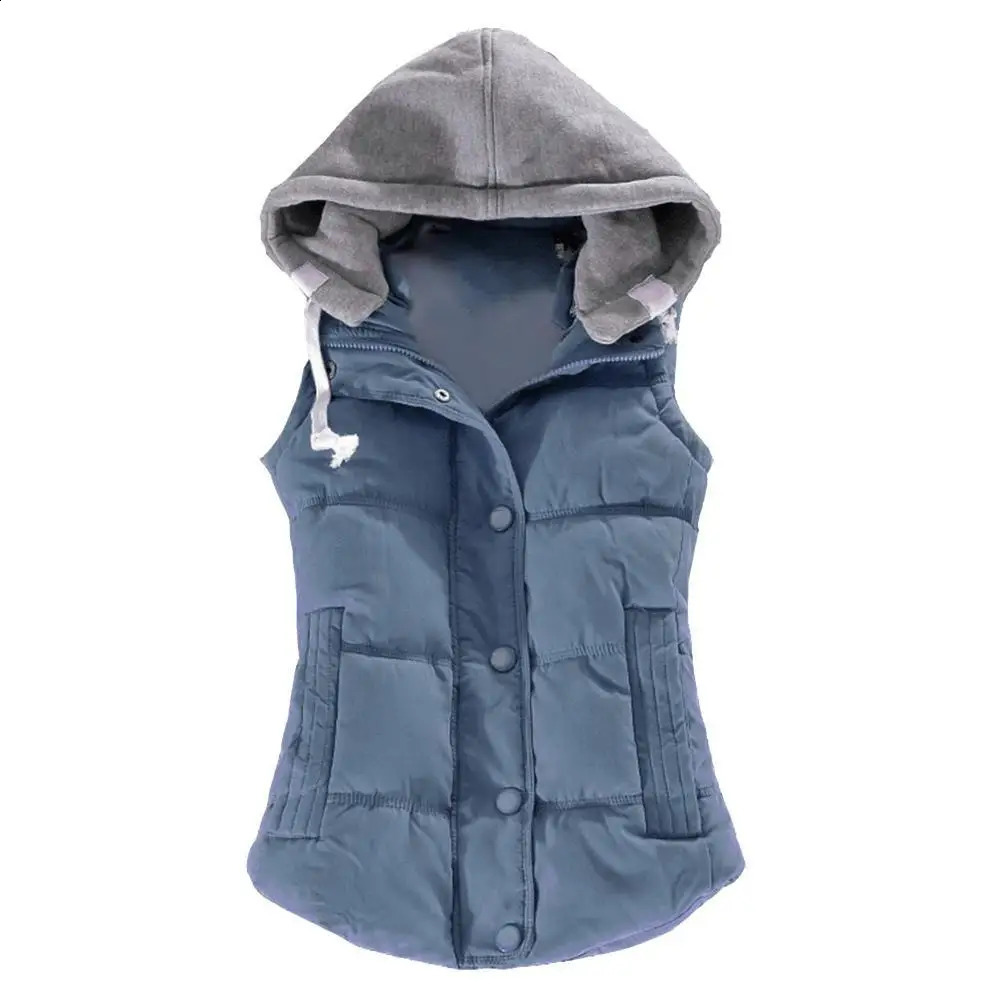 Womens casual autumn and winter sleeveless down cotton vest womens short jacket warm hooded vest 240929