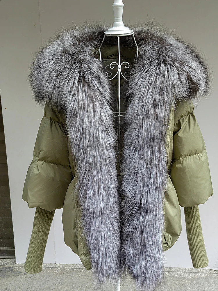 Fashion Natural Fox Fur Collar White Duck Down Jacket Winter Womens Warm Loose Coat Thick y 240929