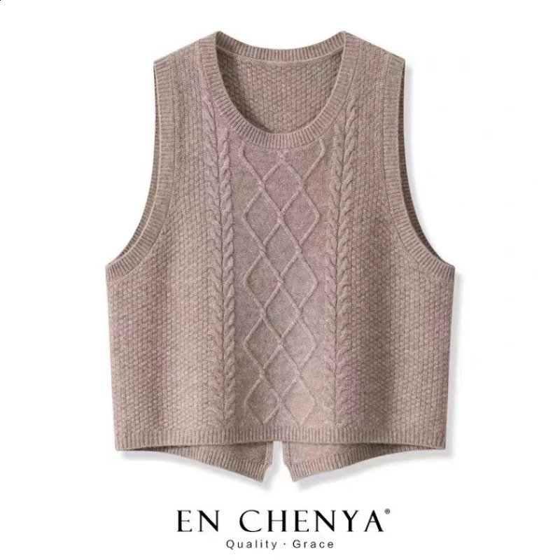 womens 100% pure wool round neck vest chic tailcoat vest autumn and winter sleeveless DIY vest loose short split knit sweater 240929