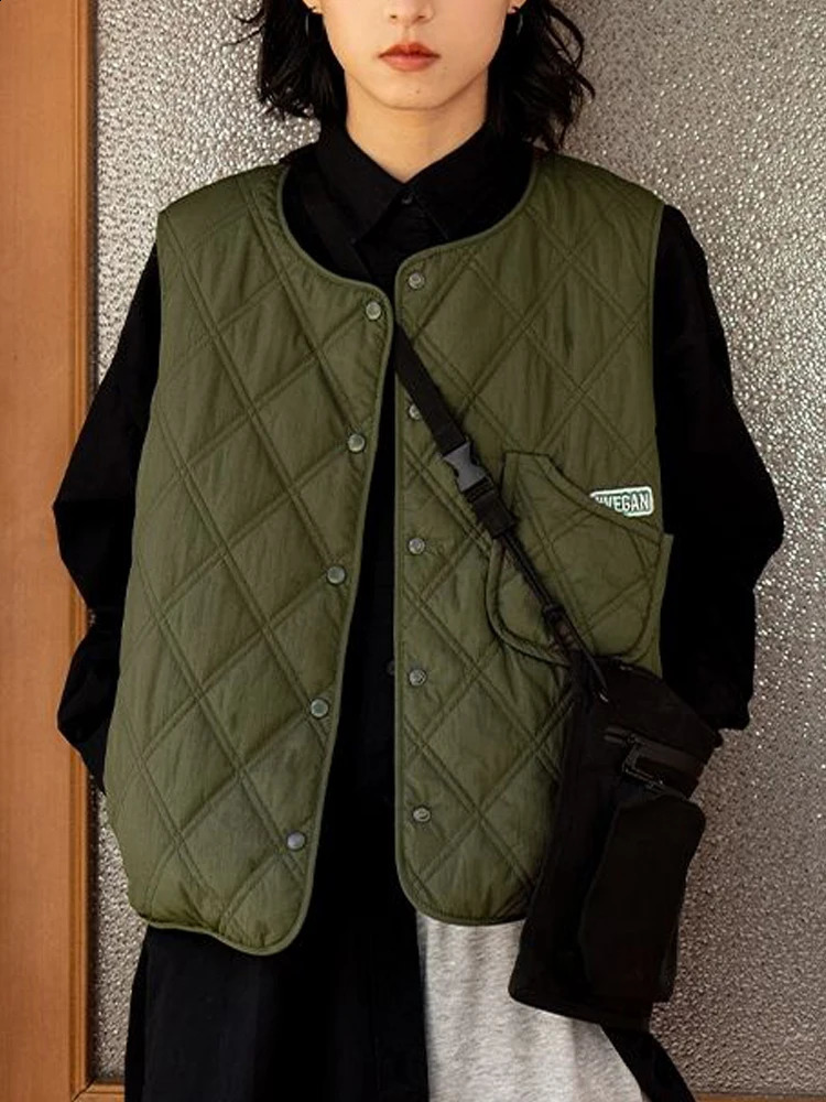 Autumn and winter cotton vest womens retro plain sleeveless jacket womens warm V-neck apron jacket womens casual loose unisex vest 240929