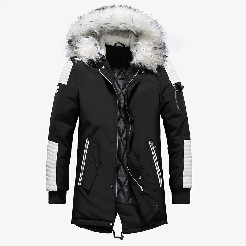 2024 Winter Jacket Men Fur Collar Hooded Oversized Black Long Parka Coats Pu Thicken Windproof Warm Jackets Outerwear 240930