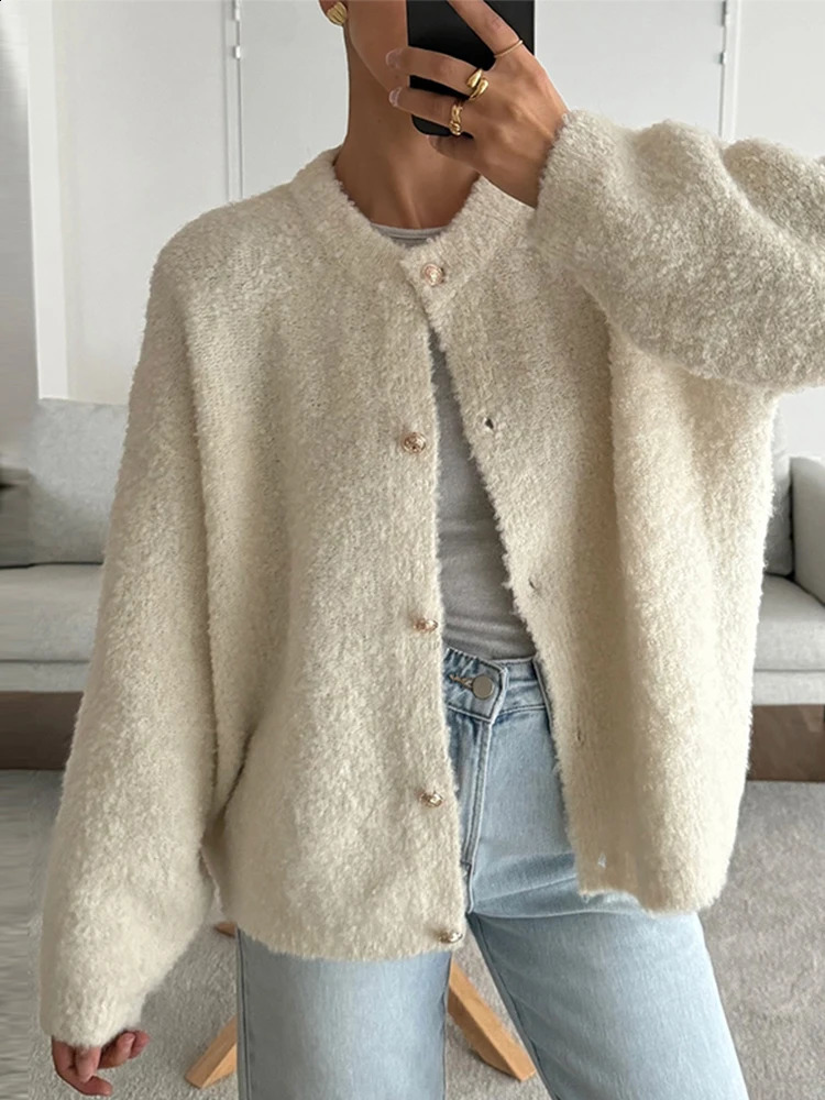Casual Knitted Womens Open Collar Fashion O-neck Single breasted Long sleeved Womens Sweater Autumn Elegant Womens Knitted 240930