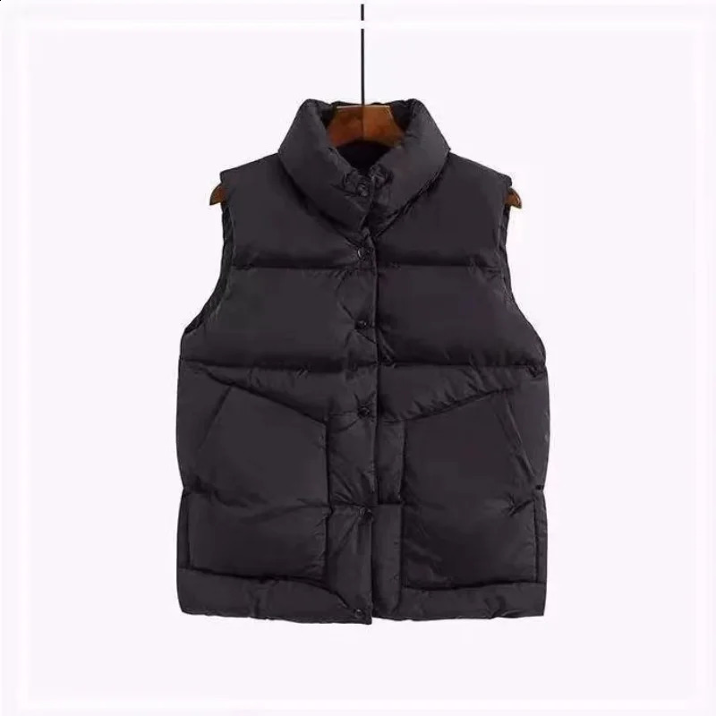 Fashionable autumn stand up collar elegant down jacket warm coat casual waistband sleeveless winter womens white vest jacket 240929