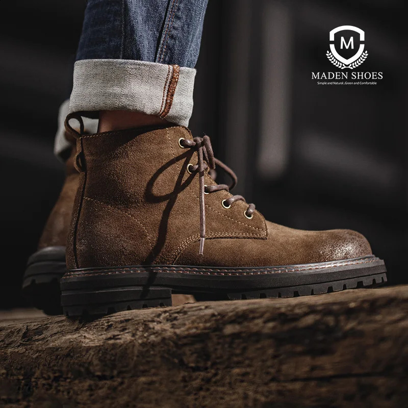 Maden retro winter shoes mens boots desert high top boots casual retro street cool shoes winter brown leather shoes240921