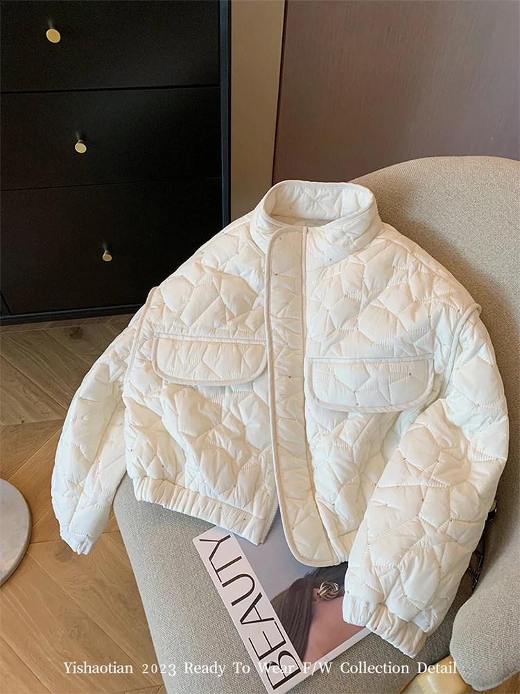 Winter Simple White Down Jacket Thicken Warm Coat Fashion Jackets Solid Color Coat Mori Chic Outerwear Zipper Streetwear 240930
