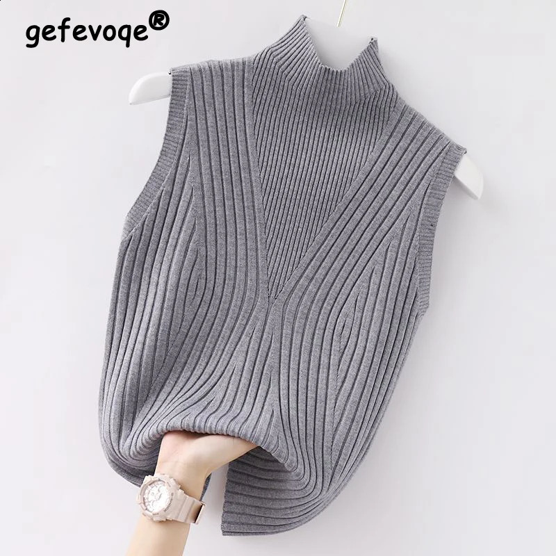 Womens retro half neck sleeveless knitted sweater vest elegant and fashionable in spring and autumn pure thin basic floral vest 240929