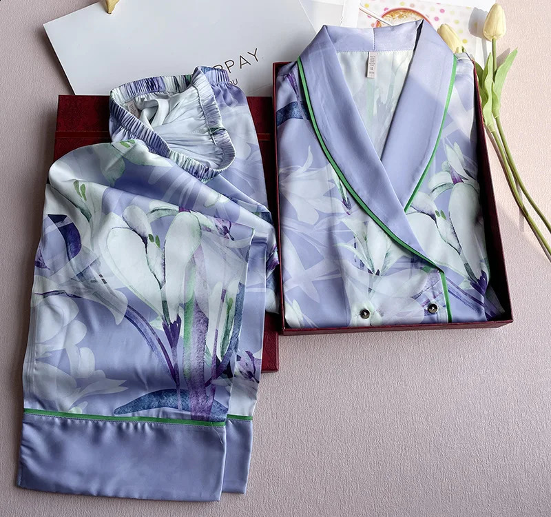 Vêtements de sommeil floraux imprimés sans bretelles en soie synthétique ensembles de nuit à manches longues pour femmes vêtements pour femmes