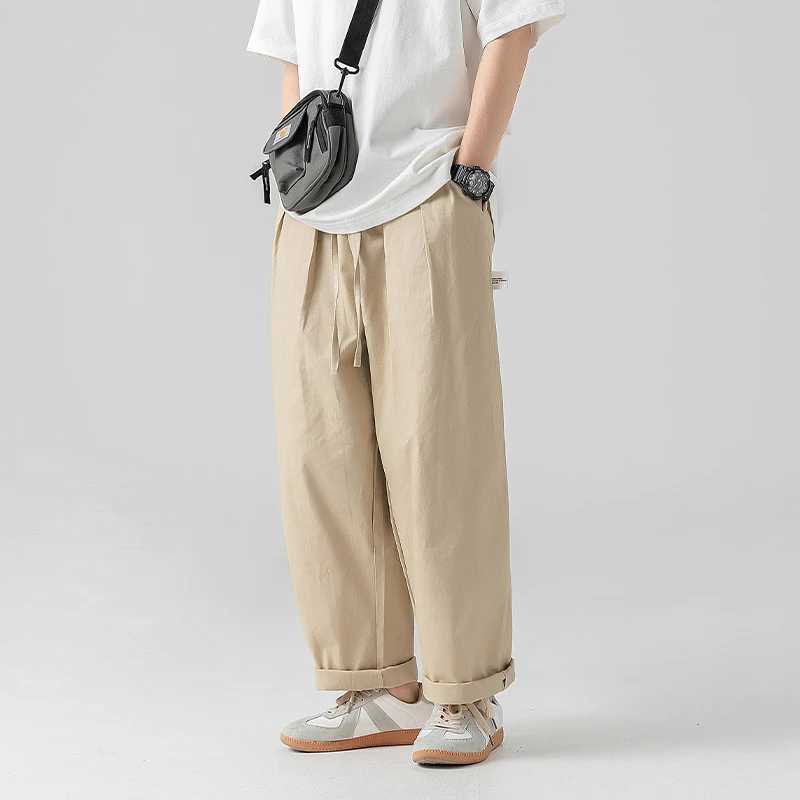 Tag embelli coupe ample pantalon droit en coton décontracté pour hommes printemps/été extérieur plissé conception vêtements de travail pantalons