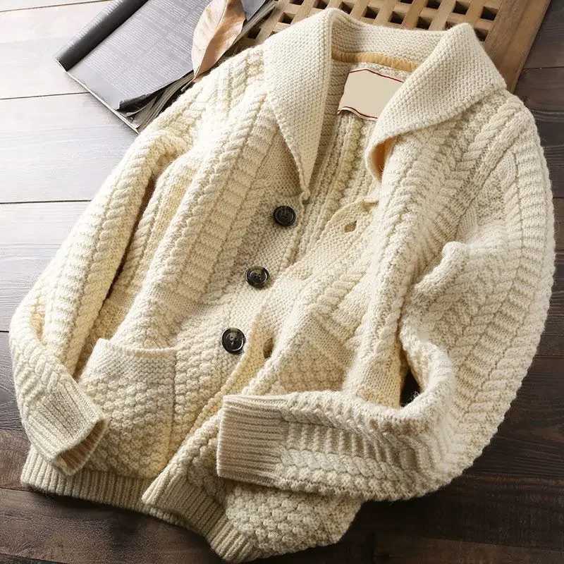 Mens Cardigan Sweater Autumn Winter Thickened Casual Coat Solid Color Long Sleeves Single-breasted Pockets Knitted SweatersXJ240907