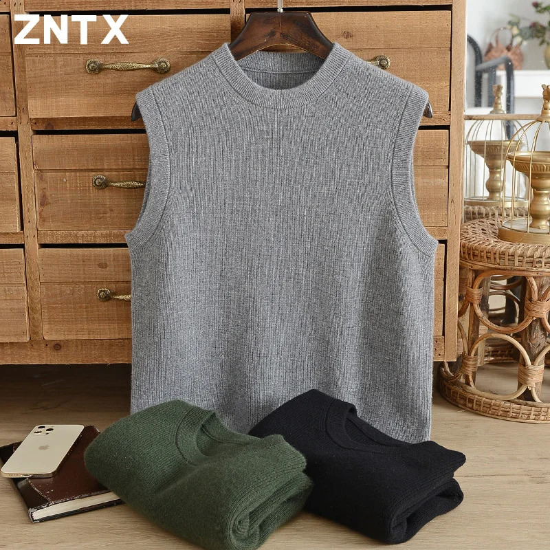 ZNTX pure cashmere sweater mens collar vest thickened autumn and winter sleeveless knitted loose casual middle-aged and elderly dad suit 240930CJ