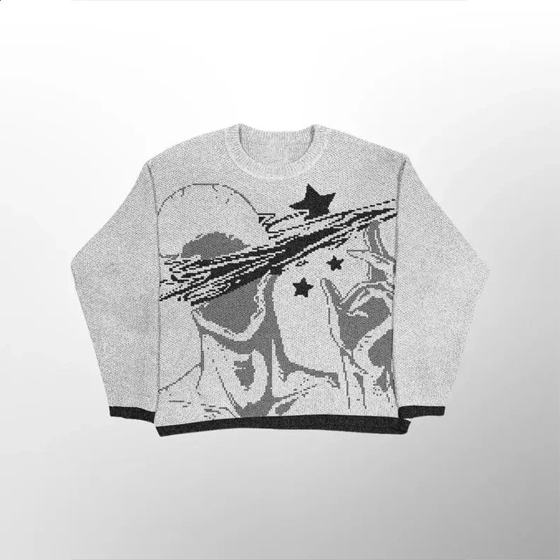 Knitted mens and womens sweaters Harajuku s Fashion Trends Printed loose tops Casual streetwear Zipper Y2K clothing 241007