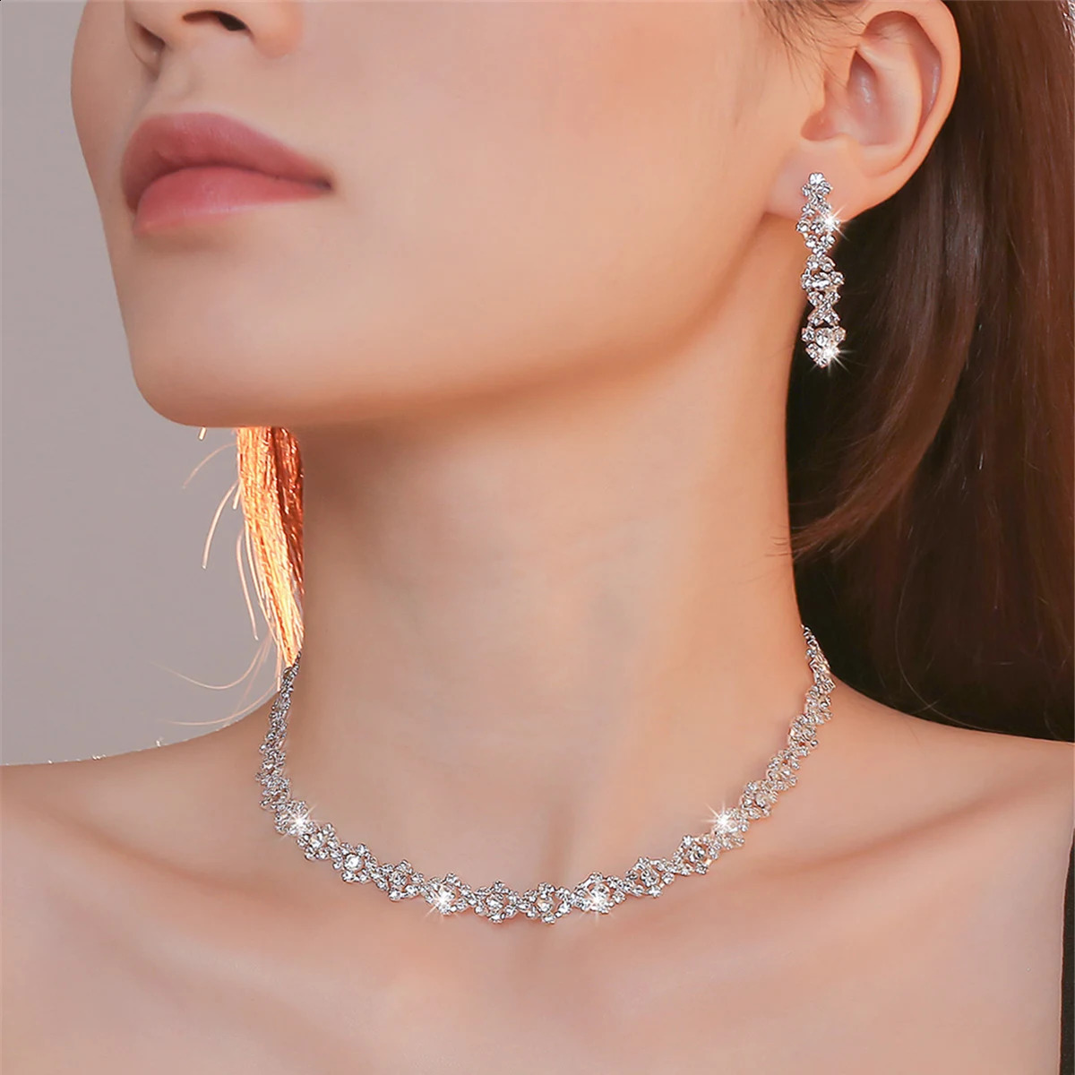 Collier en cristal de mariée Ensemble de boucles d'oreille Bijoux de mariage Bridal Set Water Diamond Collier Promotional Vêtements Bijoux Set 24