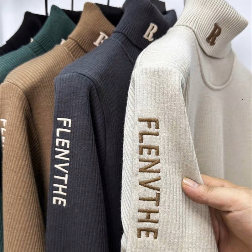 embroidered high neck sweater mens autumn and winter trend personalized Korean version casual knitted sweater 240930CJ