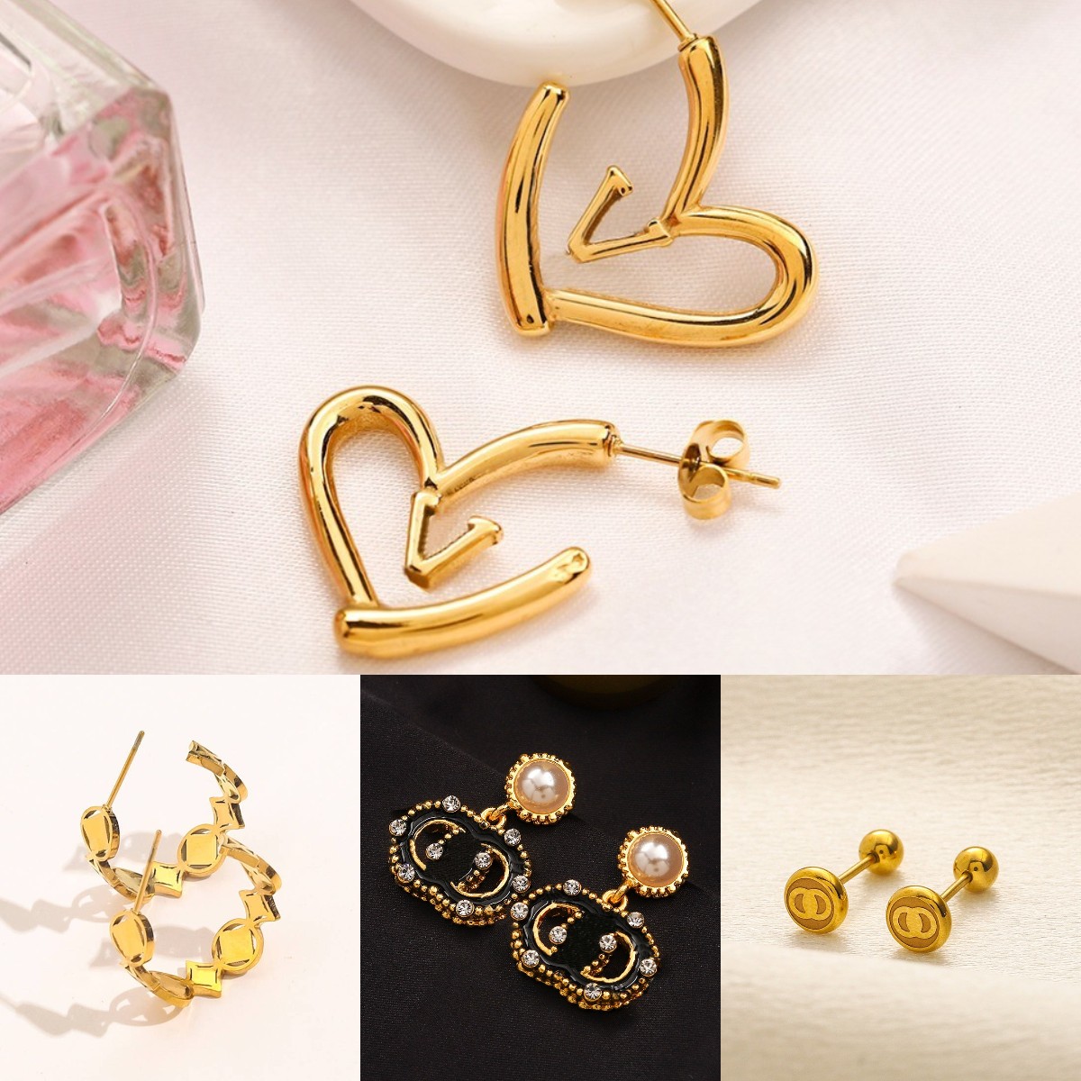 Earings Earring 18K Gold Plated Stud Earrings Designer Ear Stud Earring Crystal Geometric Women Pearl Wedding Jewerlry Accessories-image-777123531
