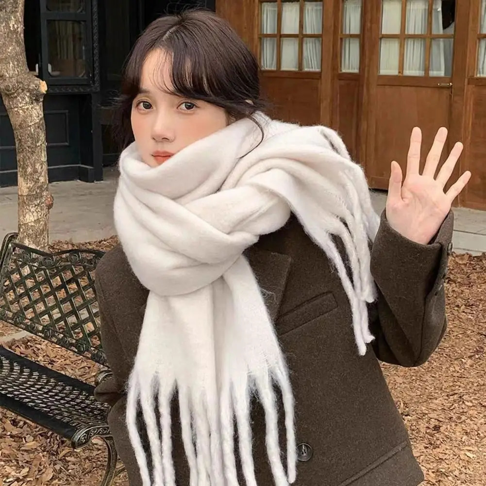 Womens scarves plush winter shawls thick knitted solid color anti shrink womens school office scarves clothing accessories 241007