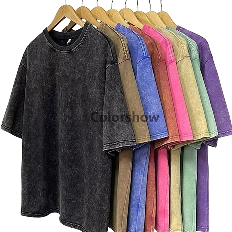 American Washed t shirt for men Cotton Loose Crew Neck Oversized Tshirt Mens Korean Y2k Casual Vintage Short Sleeve tshirt tee y240930