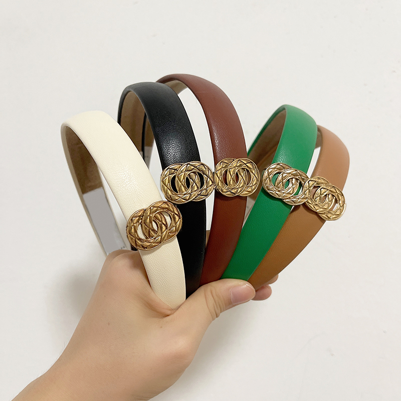 5 Style Korean Fashion Headband Candy Color Girl Hair Hoop Vintage Design Hair Band Fashion Versatile leather Hair Clip Spring Family Couple Gift-image-855648310