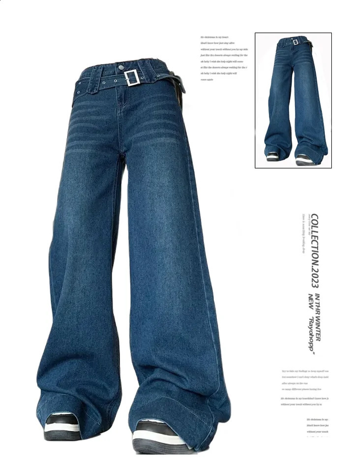 Womens Blue Y2k Jeans Baggy Aesthetic Denim Trousers Fashion Harajuku Strtwear Jean Pants 2000s Trashy othes 2024 L26923