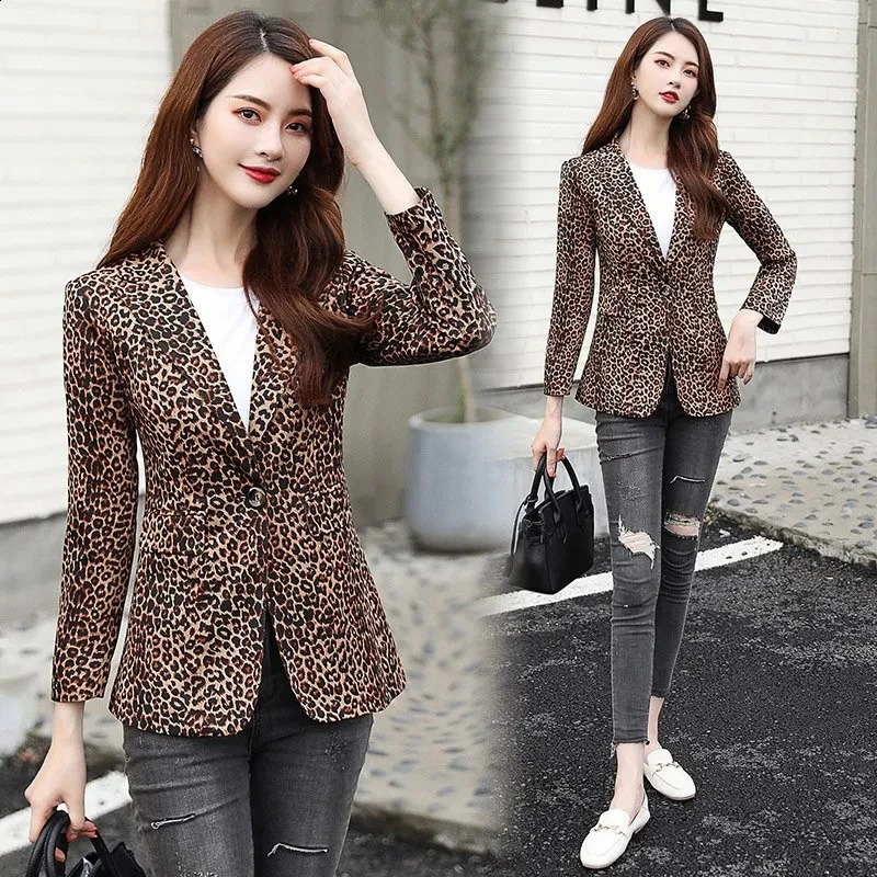 Chic Leopard Print Blazer Womens Spring/Summer Mini Set Jacket Womens Temperature Ultra Thin Jacket Office Womens Jacket 240929