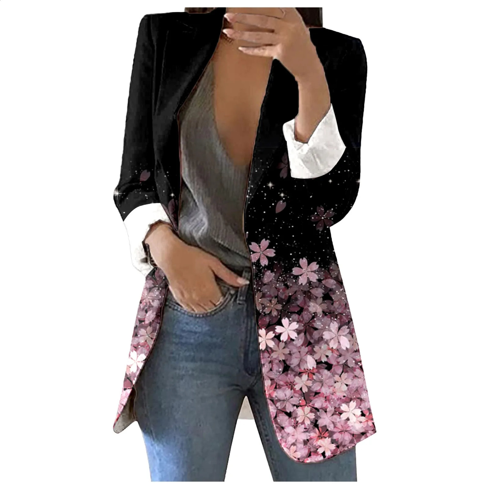 Floral print jacket for women in the office ultra-thin work jacket for women cardigan wool sweater formal set long sleeved business jacket elegan