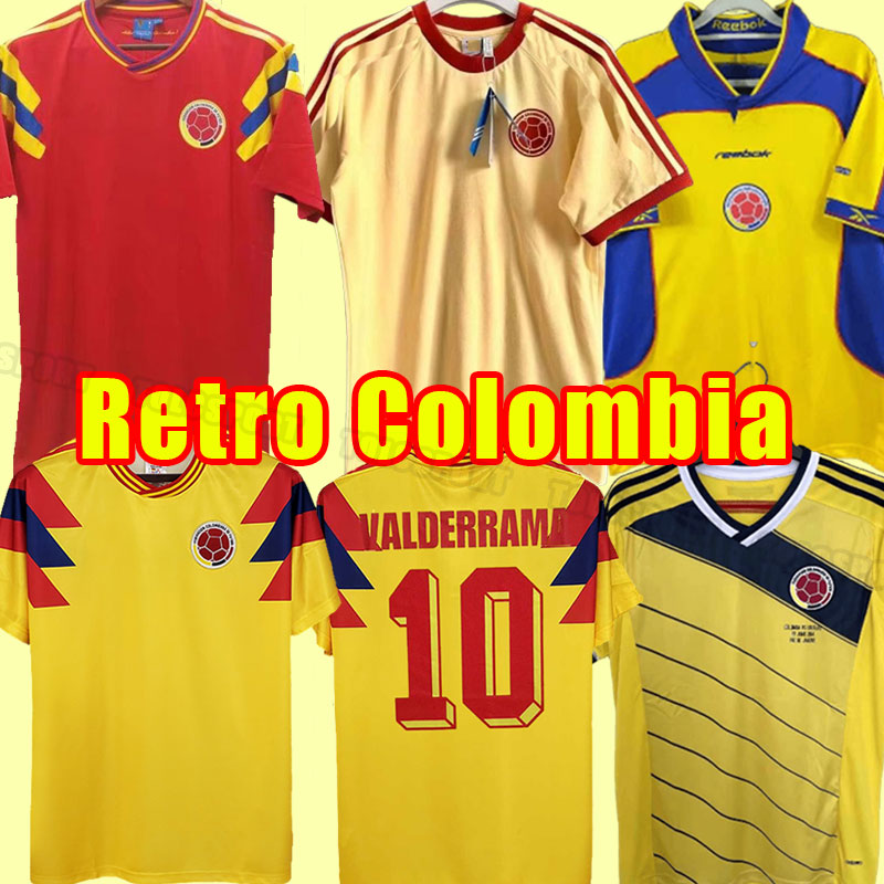 1990 Colombia Soccer Jerseys VALDERRAMA GUERRERO Retro Mens ESCOBAR Memoria Home Away Football Shirt Classic Uniforms 2001 2002 2014 01 02 14