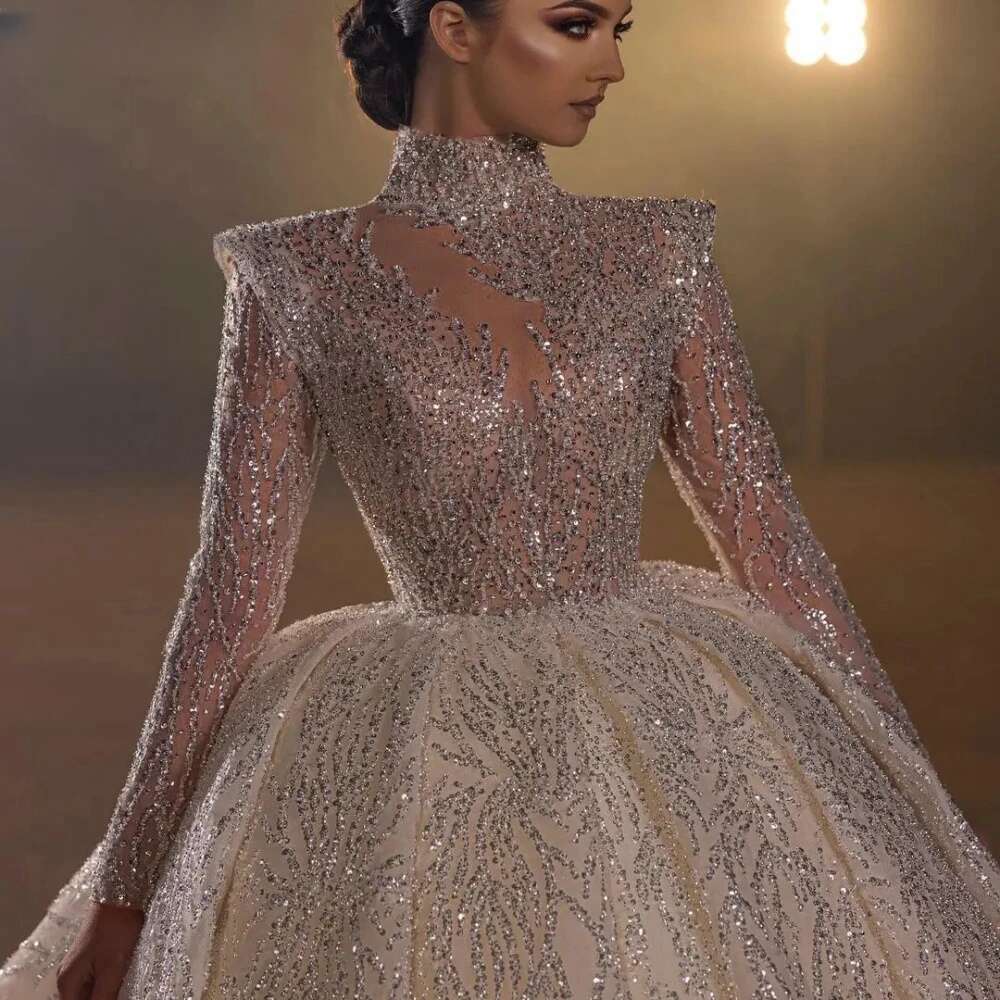2024 robe de mariée robe de mariée à manches hautes à manches longues à manches longues à manches à paillettes à paille