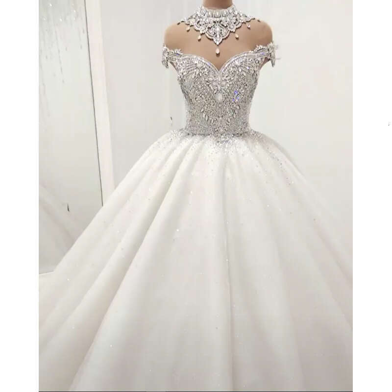 Robe de mariée blanche princesse Sparkly Robe sans manches Organza Crystal Sweetheart Elegant Vestidos Formel Fête 2024