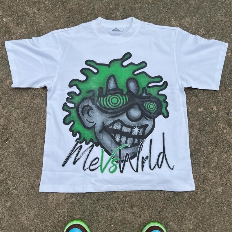 American trend retro cotton round neck short sleeve oversized cartoon printed Tshirt men Y2k Harajuku Street couple loose top y240930