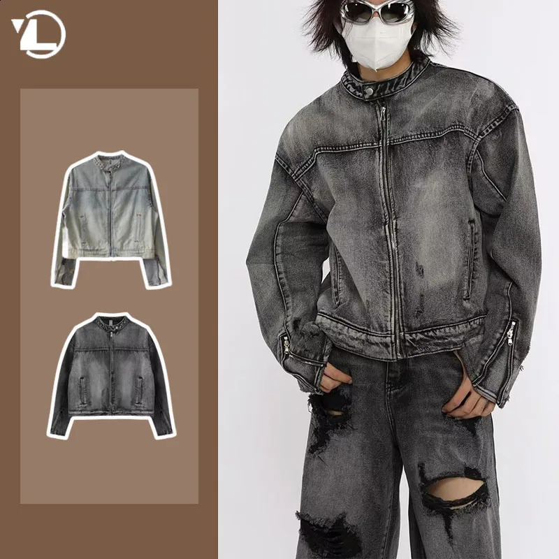 2024 Spring Vintage Denim Jackets Mens Japanese High Street Short Cowboy Coats Hip Hop Streetwear Washed Loose Male Jean Outwear 241007