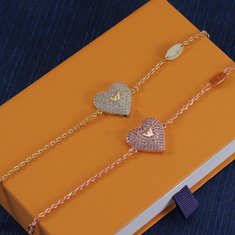 Avec la boîte Best Jewelry Femmes Bracelets Bracelets Crystal Heart 18k Gold Rose Gold Luxury Bracelet pour femmes Cadeau de fête de mariage