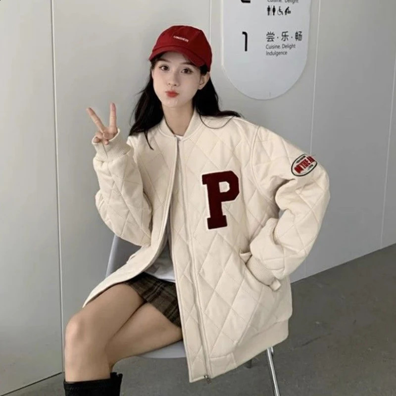 American retro Parkas jacket womens winter loose and warm thick zipper jacket fashionable and casual fully matched streetwear jacket womens 24100