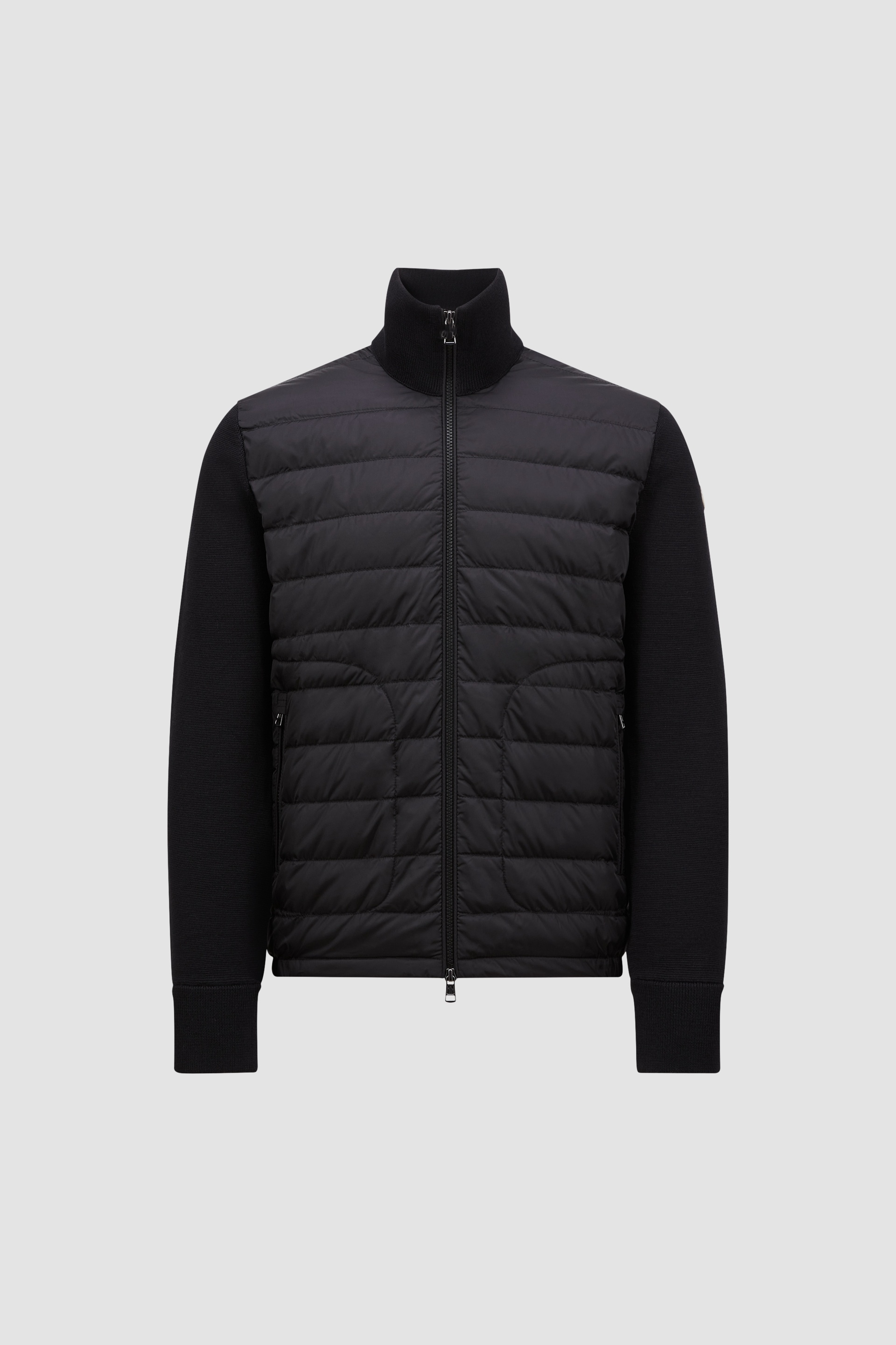 Men's Down Parkas Luxury Designer Women Mens Embroidered Badge Stand Collar Knitted Splice Sweater Lightweight Jacket Casual