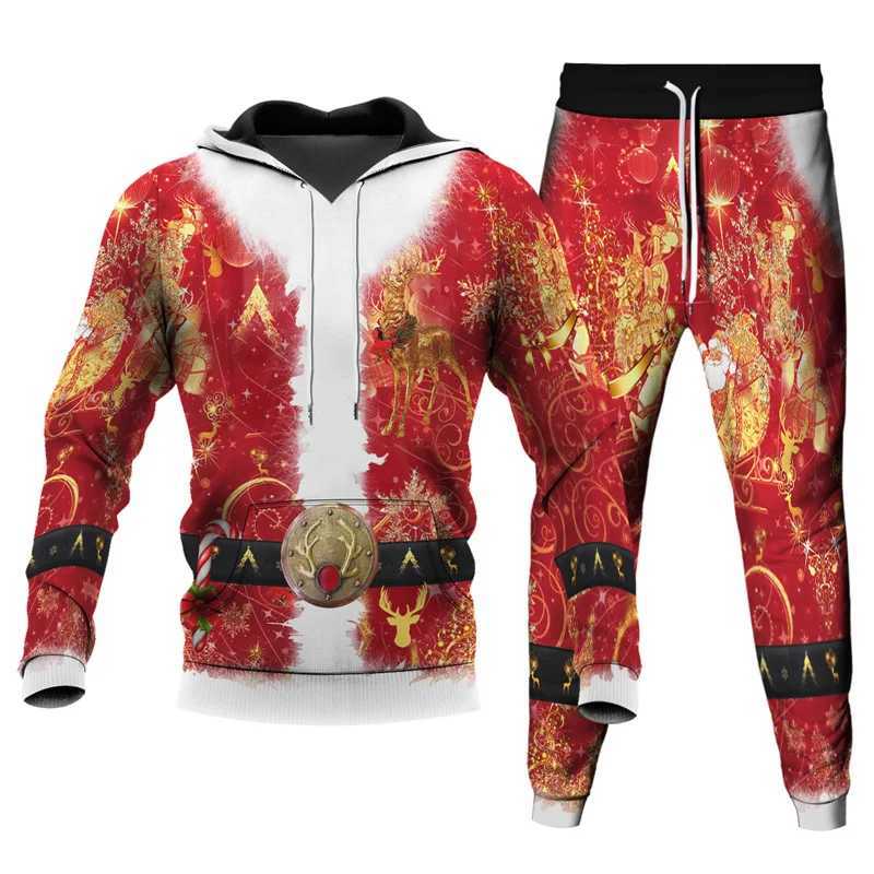 Survêtements pour hommes Noël Dr 3D imprimé hommes et femmes décontracté pull-out lâche jogging sportswear chemise de sport + pantalon 2pcs ensem