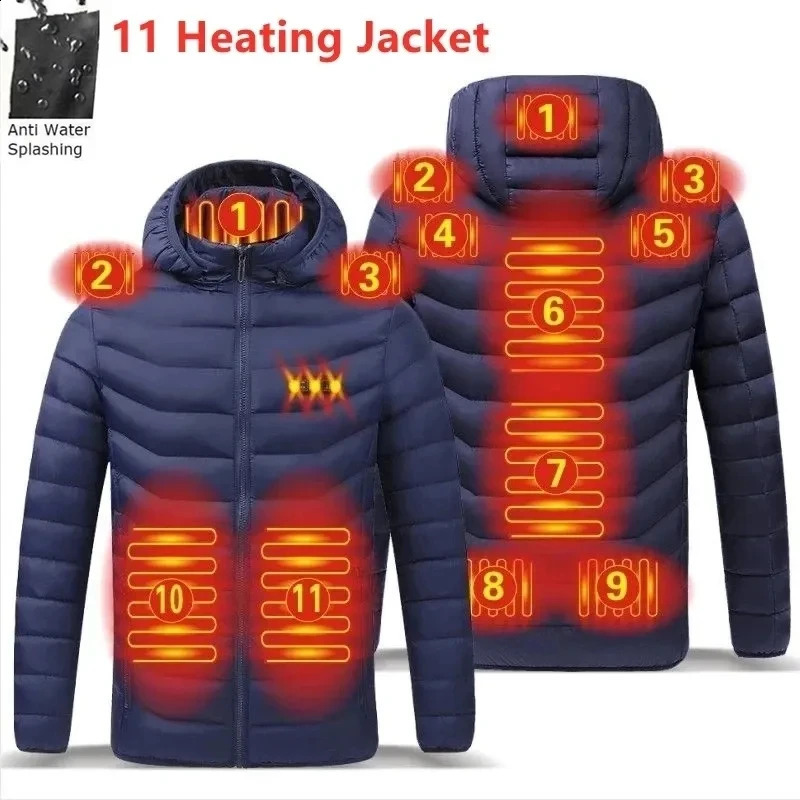 Mens Zone 9 Zone 11 Heated Jacket USB Winter Outdoor Electric Heated Jacket Warm Thermal Jacket Clothing Heated Cotton Jacket 241008