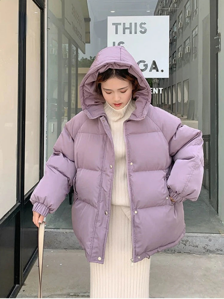Womens Short Jacket Winter Thick Hoodie Cotton Apron Womens Loose Puffs Parkas Womens Oversized Coat 241007