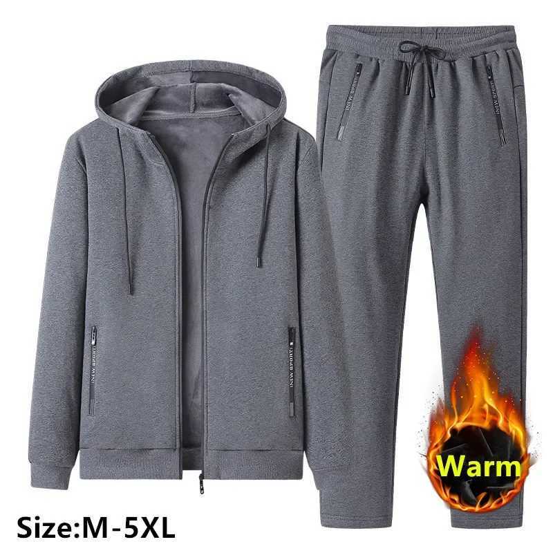 2024 Autumn Winter New Mens Set Mens Fashion Plus Wool Thickened Warm Cotton Hooded Sportswear Mens Casual Track and Field Wear W241008