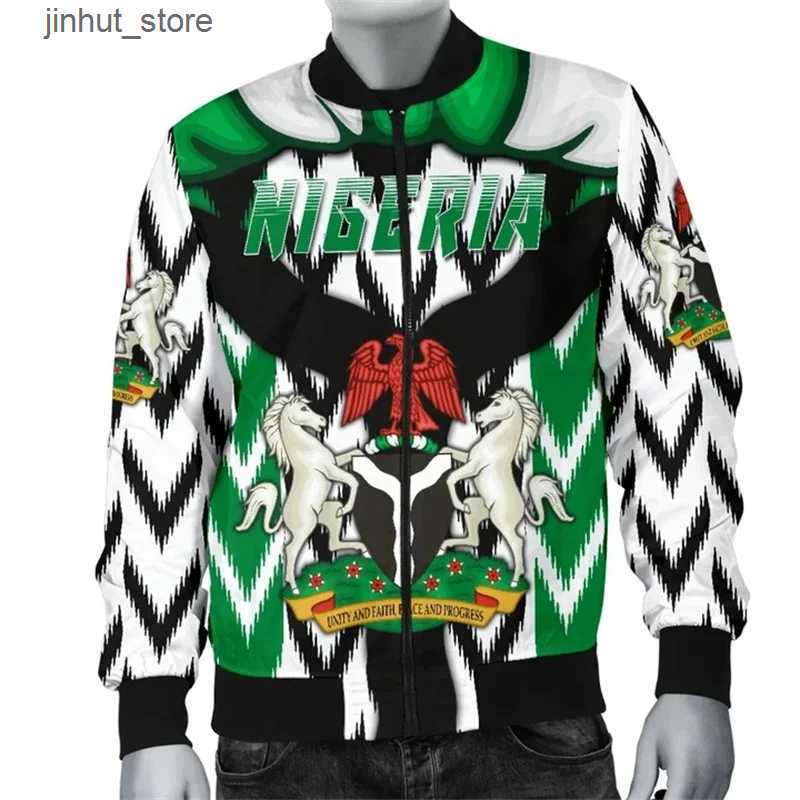 Men's Jackets Nigeria West Africa Bomber Jacket 3D Print Tracksuits Mens Clothes Autumn Streetwear Nigeria Flag Emblem Graphic Zipper Jacket