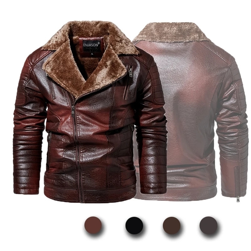 Mens autumn jacket keep warm and fashionable this season and winter synthetic leather fur multi pocket motorcycle jacket with lining 241007