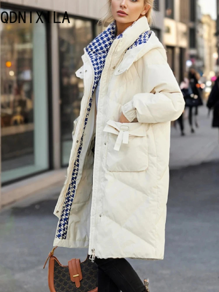 Winter jacket womens snow coat pocket black long quilted warm Parka coat coat thick padded cotton jacket women 241007
