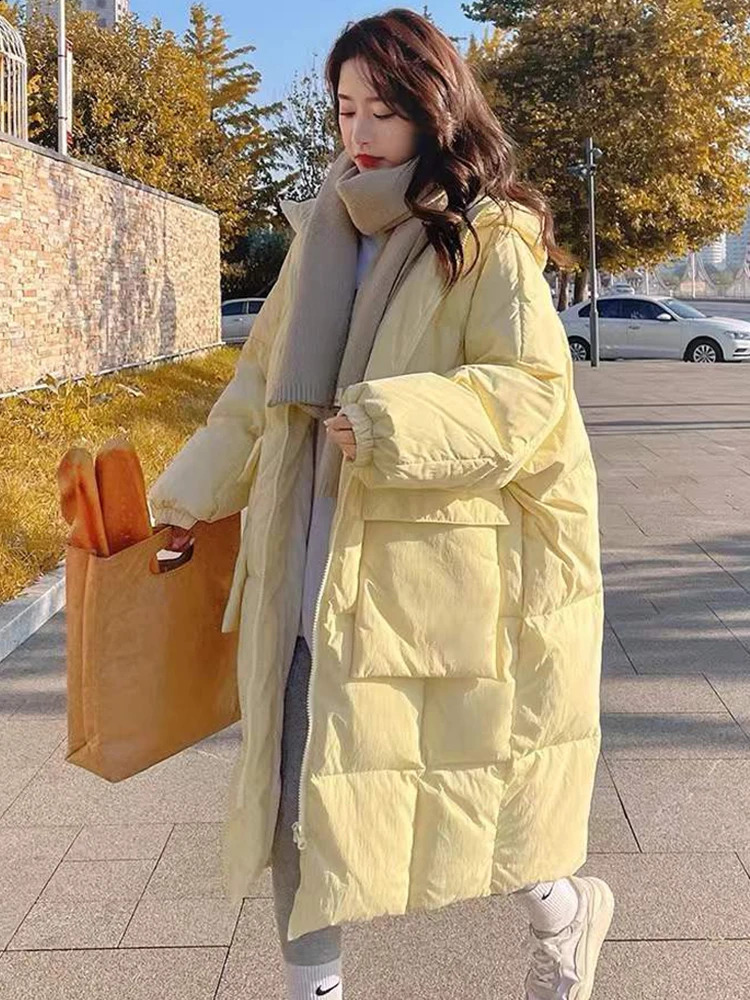 Winter Womens Down Jacket Long Ultra Light Casual Jacket Inflatable Jacket Ultra Thin Detachable Hooded Parka Loose Warm Zipper Jacket 241007
