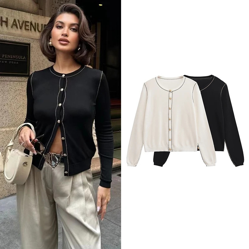 Traf Pull d'automne femme élastique serre ouvrir en tricot en laine tricot pour femmes de la mode de mode jeunesse élégante pull de vacances 2410