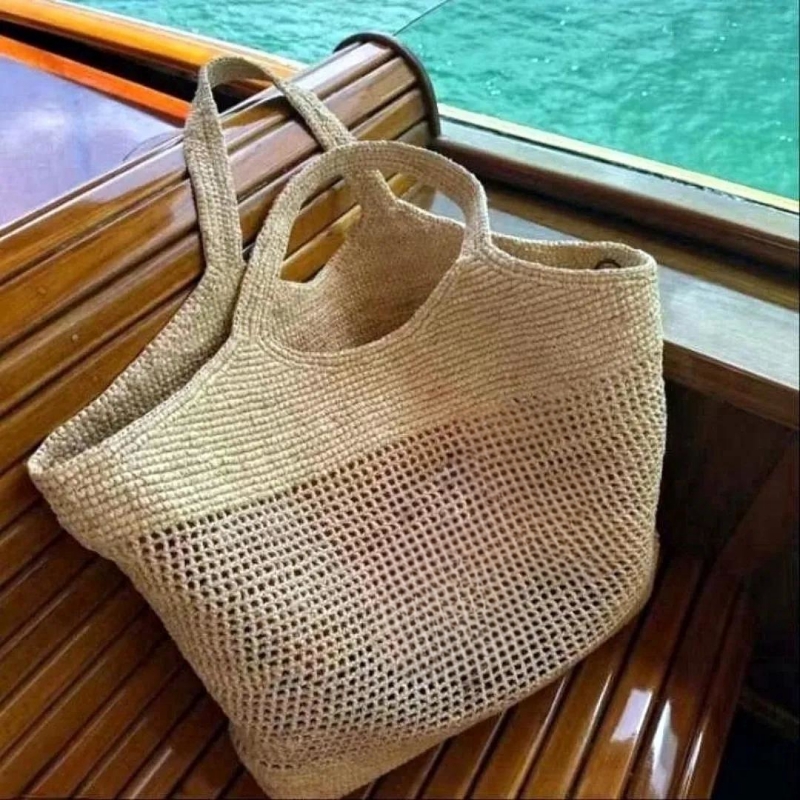 New Straw Woven Shopping bags Designer Handbag Large Capacity Tote Shoulder Summer Beach Weekend Vacation Travel Bag Top Quality Metal Letter-image-954915160