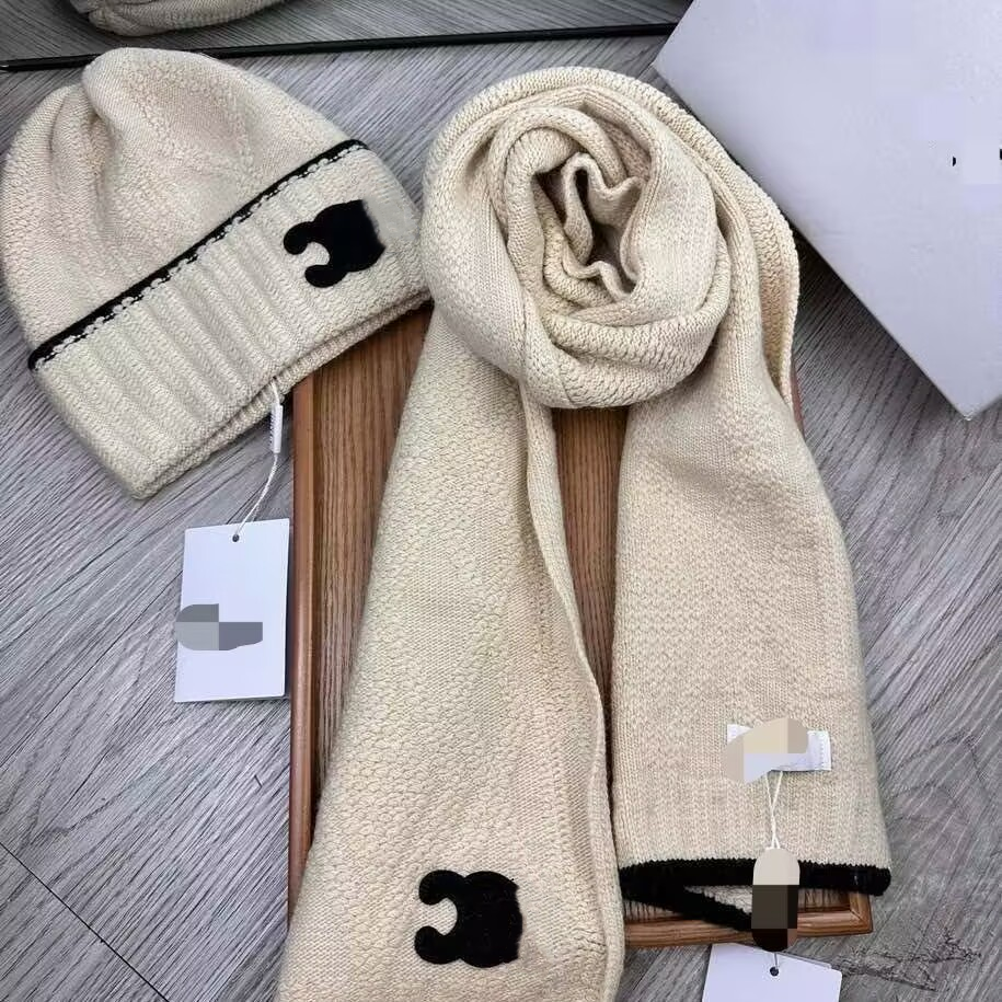 Bufandas Bufandas Nuevo estilo Marca de alta calidad Bufanda Conjunto de sombrero para gorros Hombres Mujeres Lana Invierno 2 piezas Diseño Gorras S