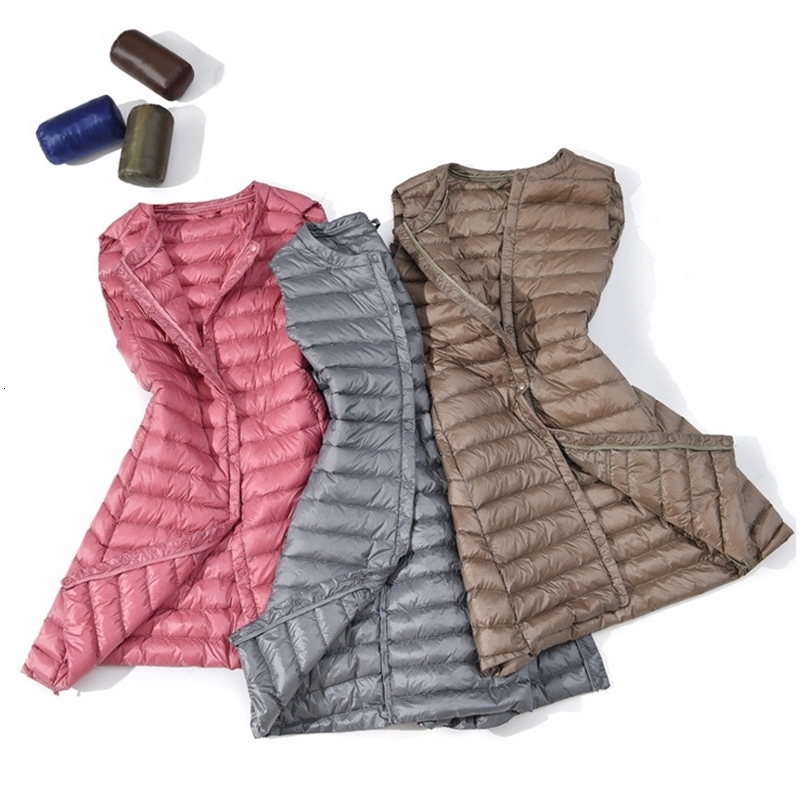 womens ultra light down jacket casual ultra-thin long fluffy duck style down jacket sleeveless womens winter jacket womens warm vest 240929CJ