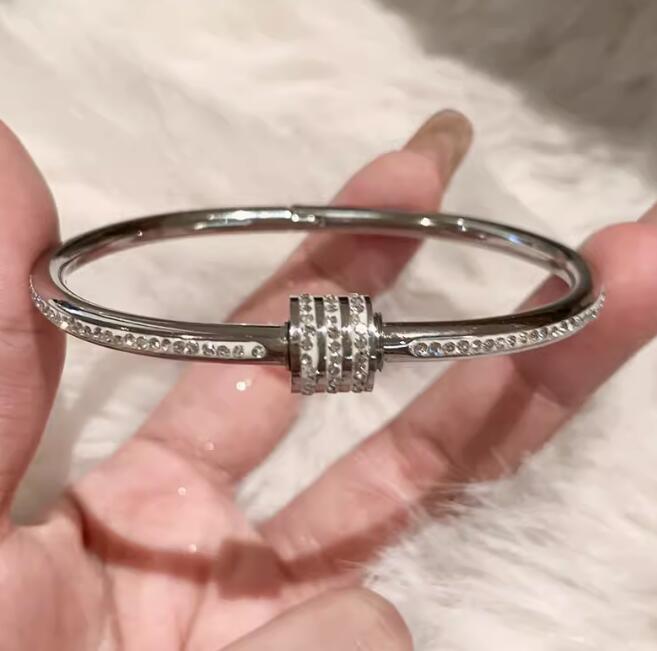 Wrist Band Women Men Bangles 4mm 6mm Steel Stone Bracelet for Women Men Bracelets with Gift box-image-749465587