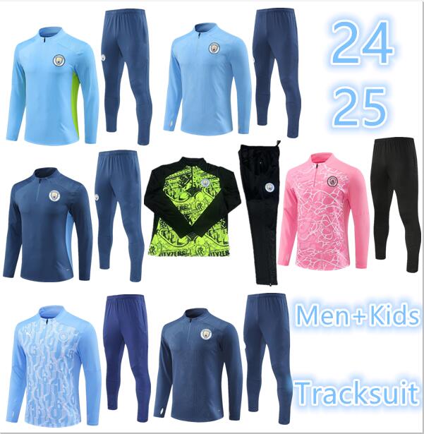 2024 2025 man tracksuit City HAALAND half zip Training Suit MEN Kids 23 /24 /25Long sleeve Sportswear Football 2023 Boys girls Survatment Foot AA