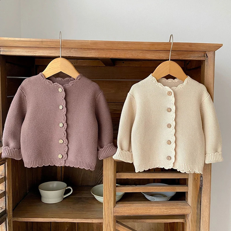 Korean Style Solid Color Long Sleeve Cardigan Coat Infant Baby Girl Knitting Cardigan Sweater Autumn Spring Children Clothes 240926