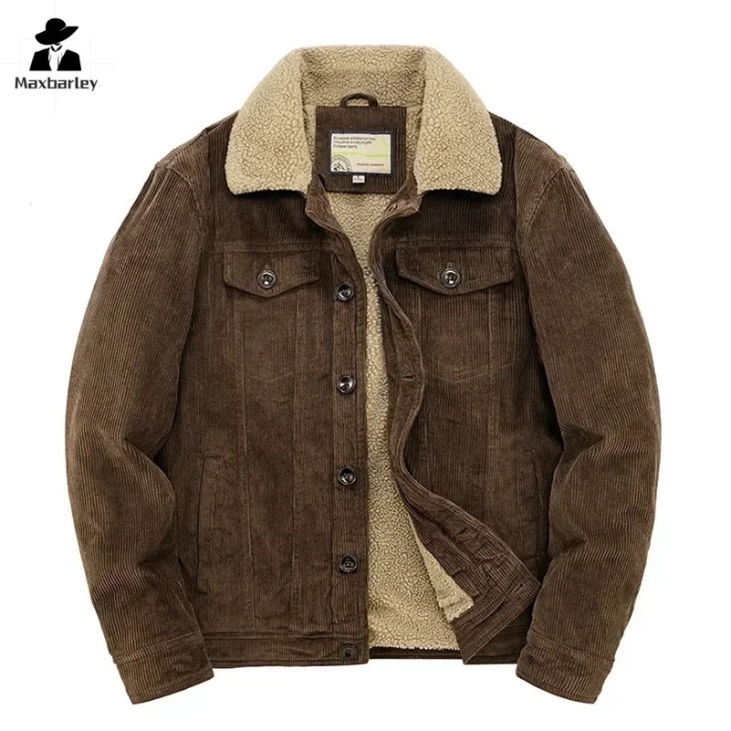 Male Cotton Jackets Padded Warm Loose Parka Coat Corduroy Short Jacket Man Solid Zip Windbreaker Winter Mens Fleece y241008