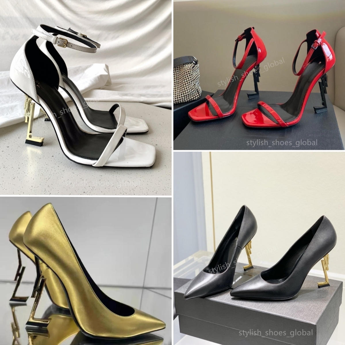 Best Sell red heels designer sandals women shoes Classic YlMetal letter Patent leather Calfskin white black heels gold heels Dress sexy luxury party