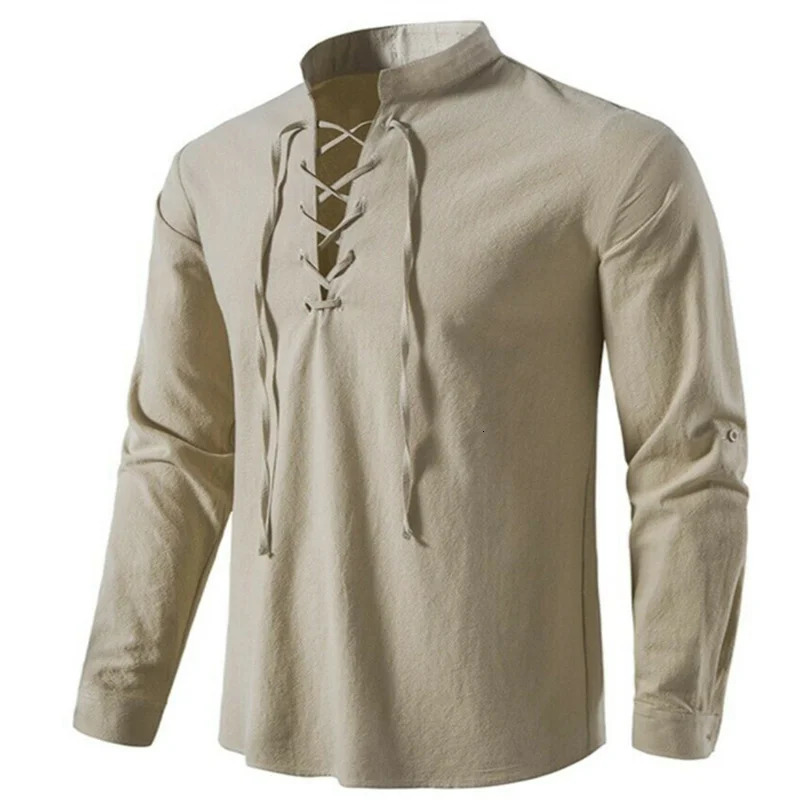 mens casual shirt cotton linen shirt top long sleeved T-shirt spring autumn diagonal board retro yoga shirt 241009